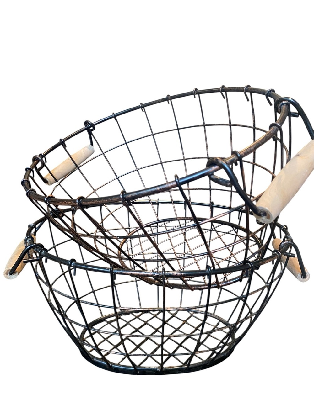 METAL WIRE WOOD HANDLE BASKETS BUNDLE - Picture 2 of 3